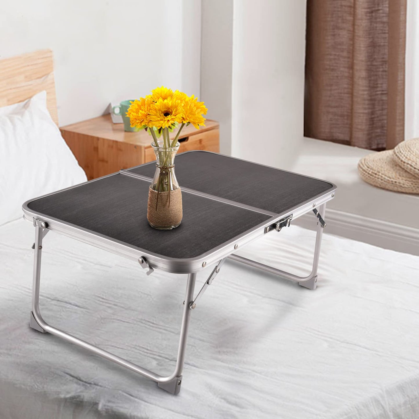 Foldable Laptop and Bed Table with Storage, Portable Mini Lap Desk for Legs, Ideal for Study, Reading, Picnic, Breakfast,and More