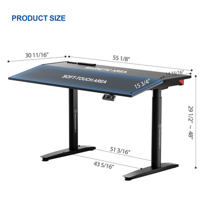 Klobel Electric Standing Desk 55” with 15° Tilting Desktop, Sit Stand Ergonomic Desk for Home Office & Gaming, 4 Motor Adjustable Desk, Memory Presets & Cable Management Black