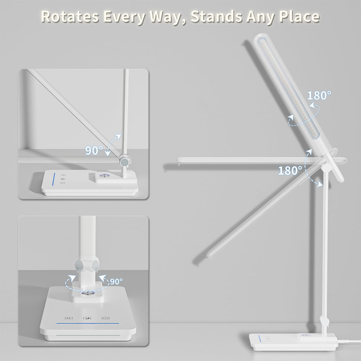 ELECTRI LED Desk Lamp, Touch Desk Light with USB Port, 5 Color & Stepless Dimming, 360° Rotatable ＆ Foldable, Reading Lamp for Table Study Work Office Nail Craft Puzzle(with Adapter) (White)