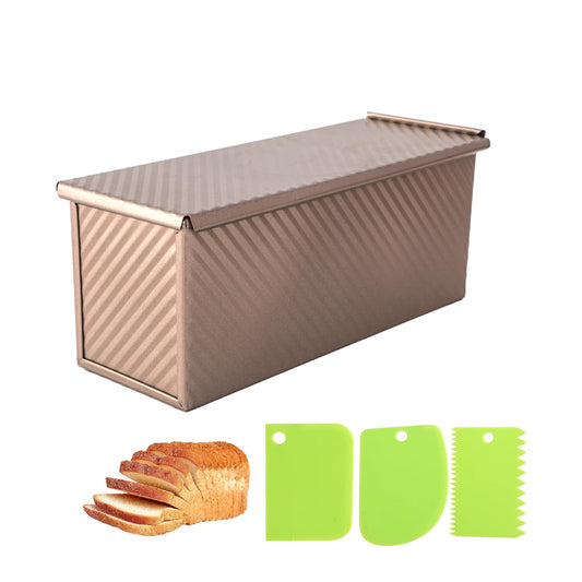 Spmarkt Bread Pan, 13 * 5inch Non-Stick Rectangle Pullman Loaf Pan with Lid, Long Sourdough Bread Loaf Pan for Homemade, Deep Bread Tin with Dough Scraper Cutter
