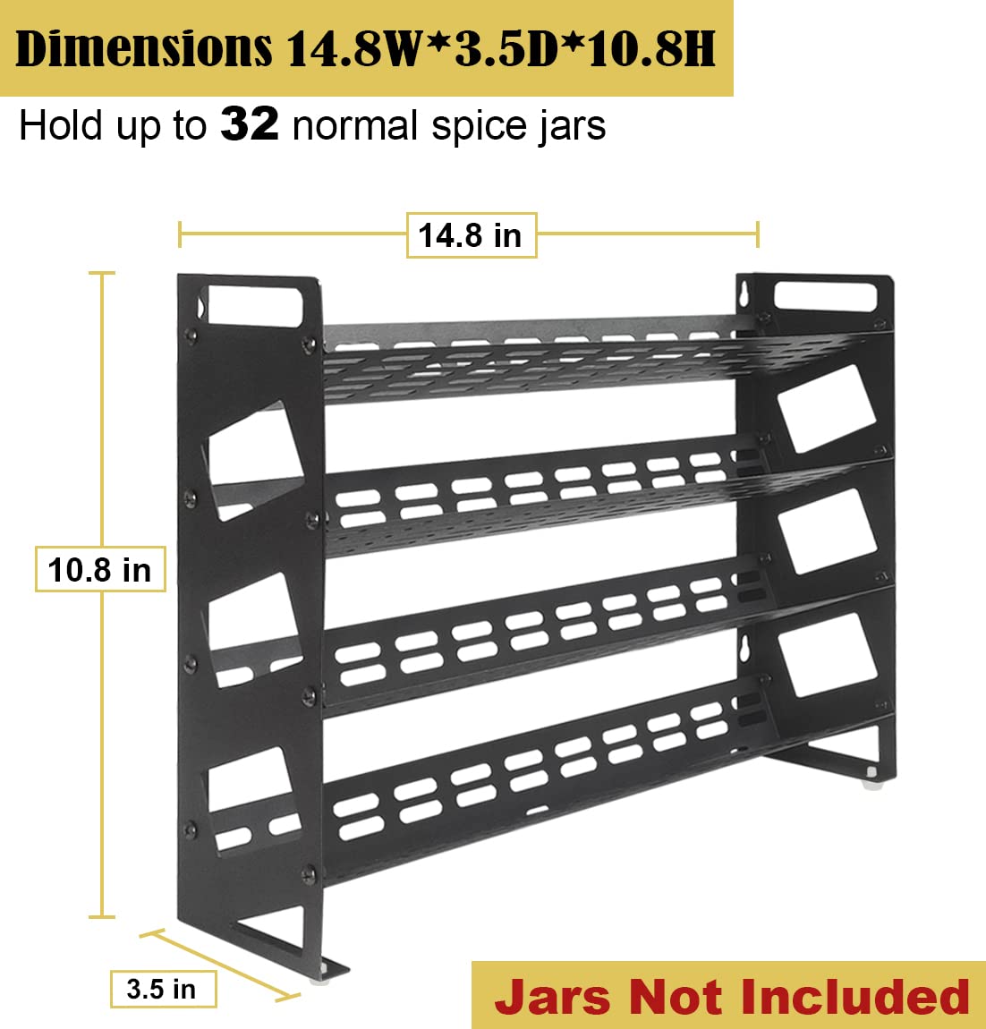 Ardier 4 Tier Countertop Spice Rack Organizer for Kitchen Cabinet Pantry or Wall Mount, Matte Black (Jars Not Included)