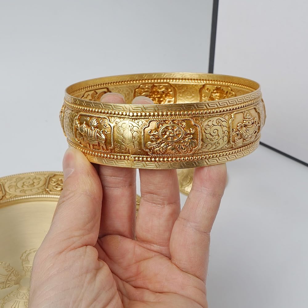 zenmood Tibetan Buddhist Mandala Offering Set, Brass Ceremonial Tower, 10.4 inch Height, Gold