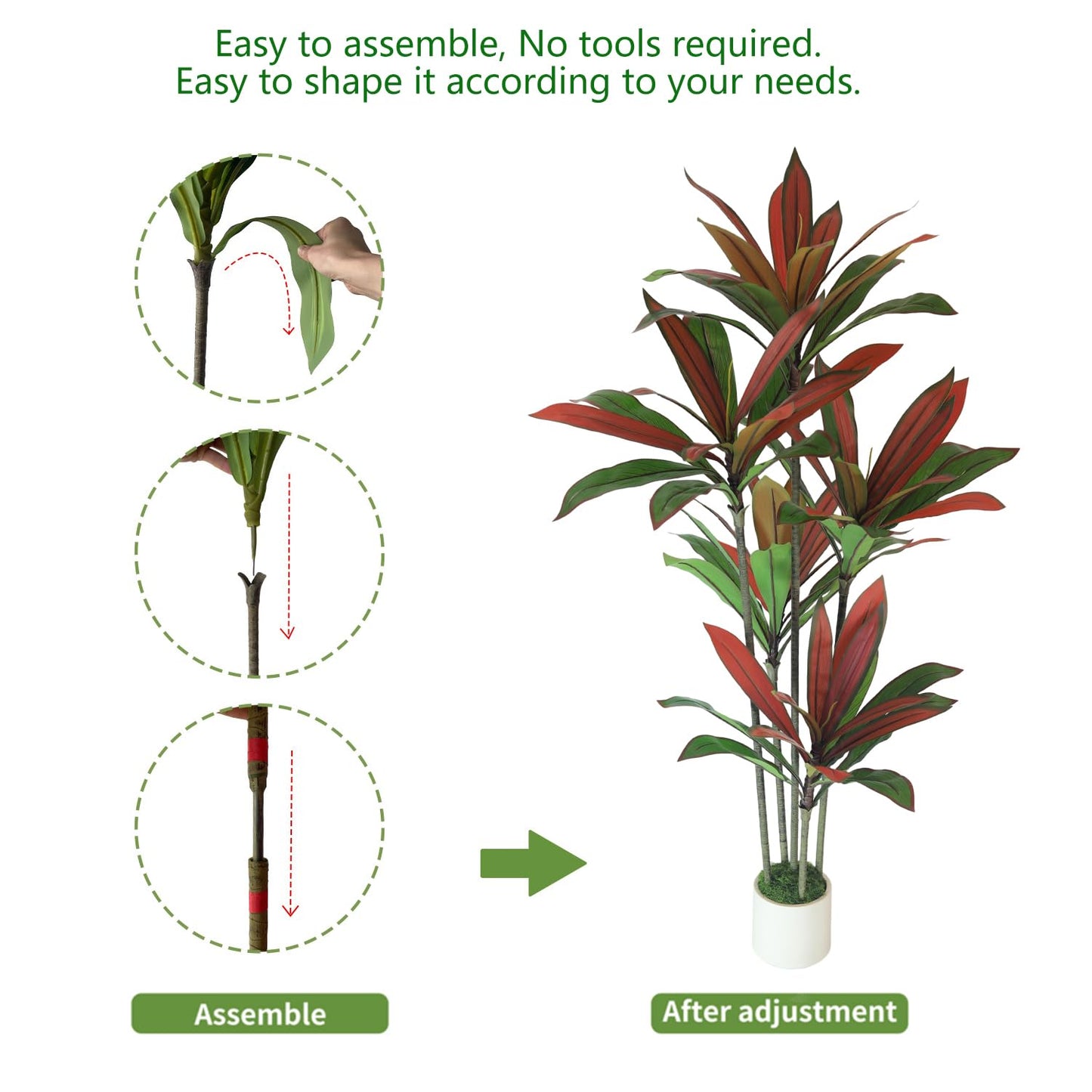 5FT Artificial Dracaena Tree Red: Compact Faux Plant for Apartments, Realistic Greenery in White Planter, Easy-Clean Silk Tree for Small Space, Balcony, Office Gaoqisi