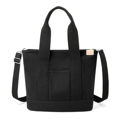 Aucuu Multi-Pocket Tote Bag, Canvas Tote Bags for Women, Crossbody Bags with Adjustable Strap, Large Capacity Shoulder Bag with Zipper, Ladies Handbags for School Shopping Work Travel，Black L