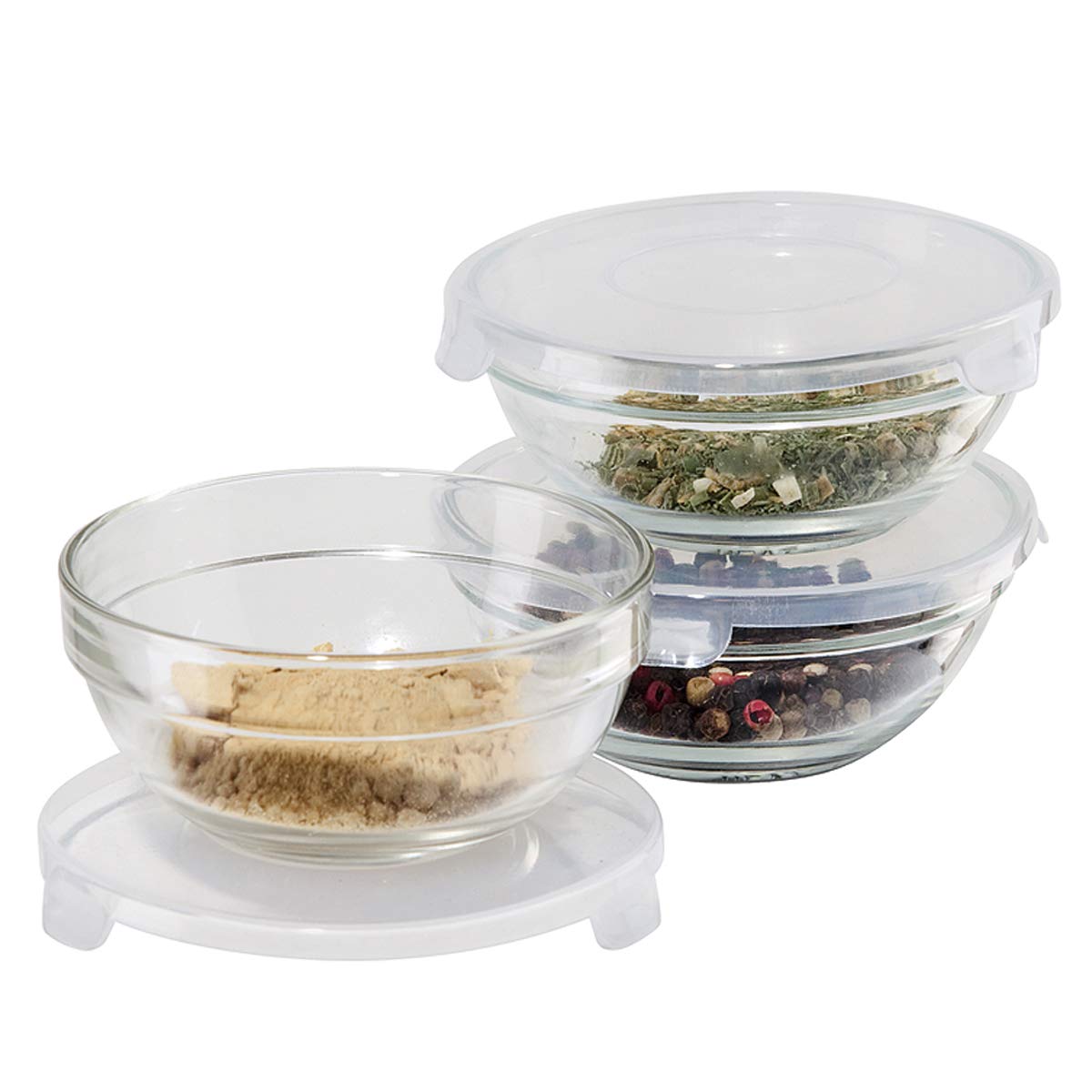 OGGI Set of 3 x Glass Pinch Bowls - 4oz with Clip Lids, Ideal For Salt and Pepper, Storage with Lids, Condiment Bowls, Mini Bowls, Prep Bowls for Cooking or Mise en Place - Clear