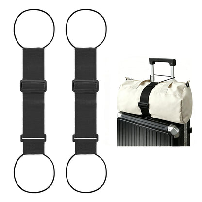 Multi Use Strong Adjustable Luggage Connector Straps for Suitcases,2 Pack Flexible Luggage Accessories Elastic Fastening Bag Strap (Black)