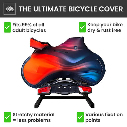 VELOSOCK Bicycle Cover for Car Racks Motion Wave - Full Bike Protection, Travel-Friendly, Water-Resistant, and Durable - for ROAD bikes