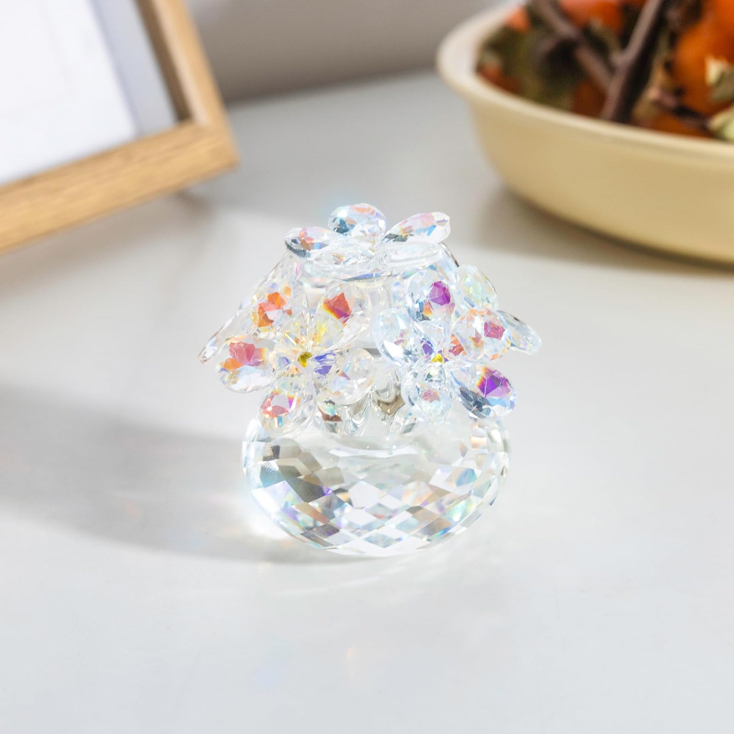 RONGK Kristo Crystal Cherry Blossom Figurine Glass Flower Bouquet Collectibles Decor for Wedding Anniversary Tabletop Centerpieces