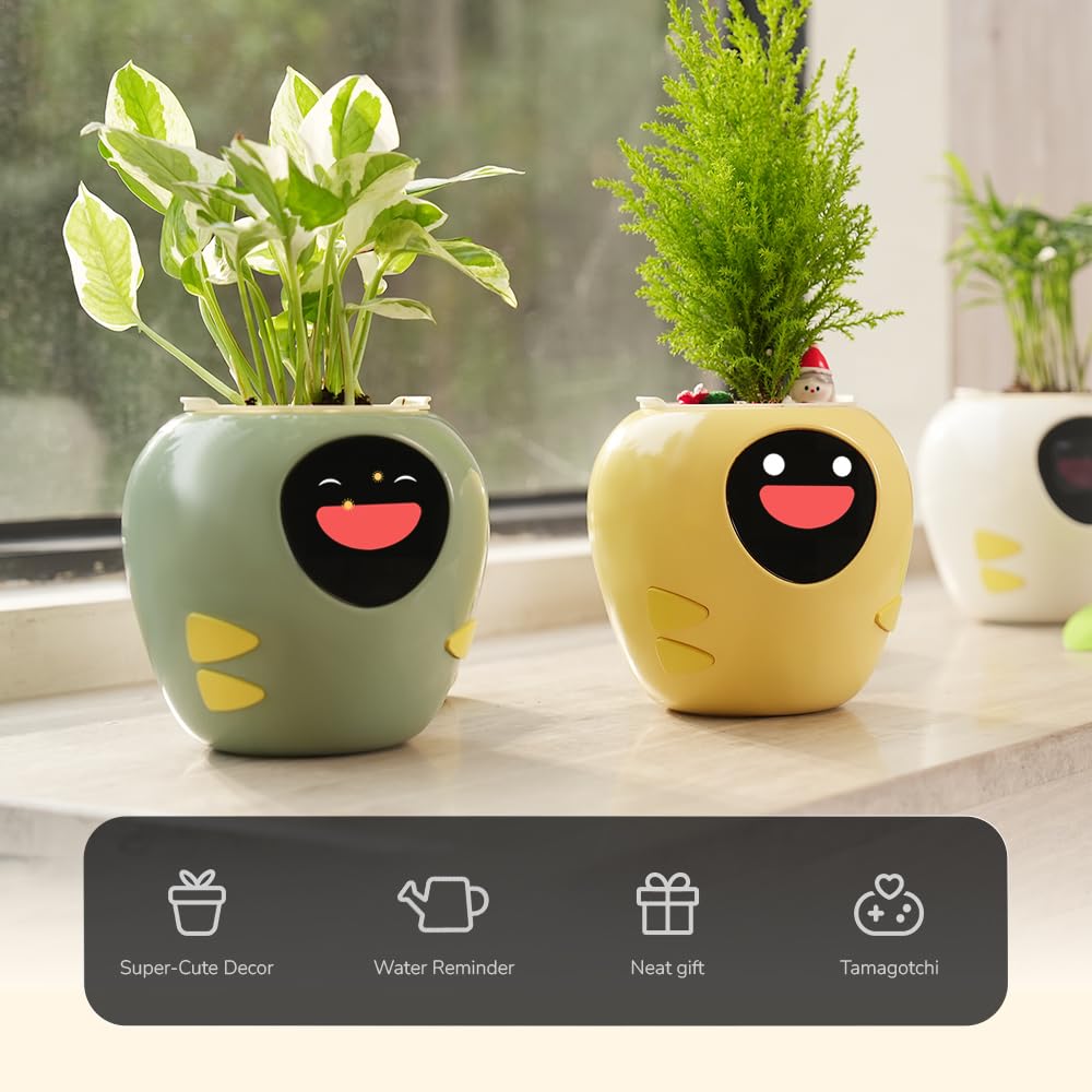New 2026 Ai Smart Planter – Extra Large Interactive Plant Pot, Pet Plantagotchi, robot, Leafypod and Plantiboy, Robot Flower Pot with Feelings, Indoor Flowerpot with Water, Digital Gifts (Pink)