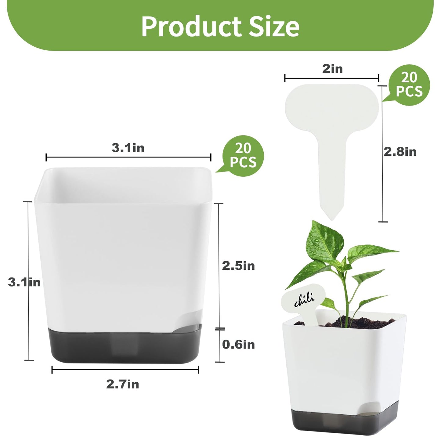Oliz 3 inch Small Nursery Pots, Seedling Pots, 20 Pack Plastic Plant Pots for Indoor Outdoor Plants, Decorative White Succulent Flower Pots with Drainage Holes and Saucers