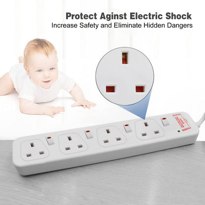 ExtraStar Extension Lead Surge Protection 4 Way Outlets, 13A Power Strip Wall Mounted with Individual Switches, Multi Socket Extension Cable UK Plug for Home and Office (1M, White)