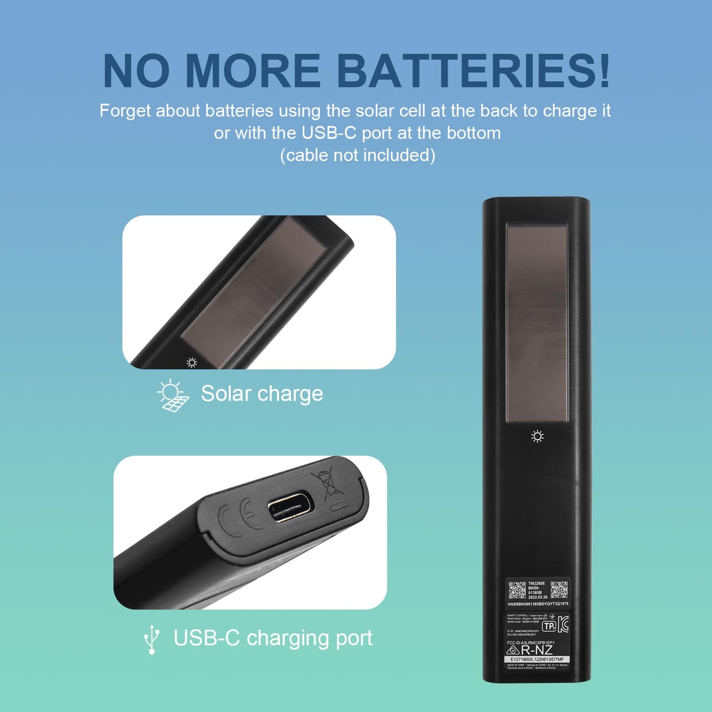 BN59-01385A Solar Voice Remote for Samsung TV Remotes Replacement with Bluetooth Rechargeable Solar Cell Fit for Samsung Remote Control for Smart TVs Frame Neo LED Ultra HD Series