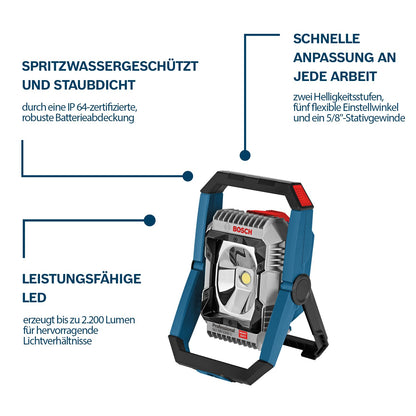Bosch Professional 18V System Cordless LED Construction Site Floodlight GLI 18V-2200 C (max. brightness 2200 lumen, Connect Ready, without battery/charger)