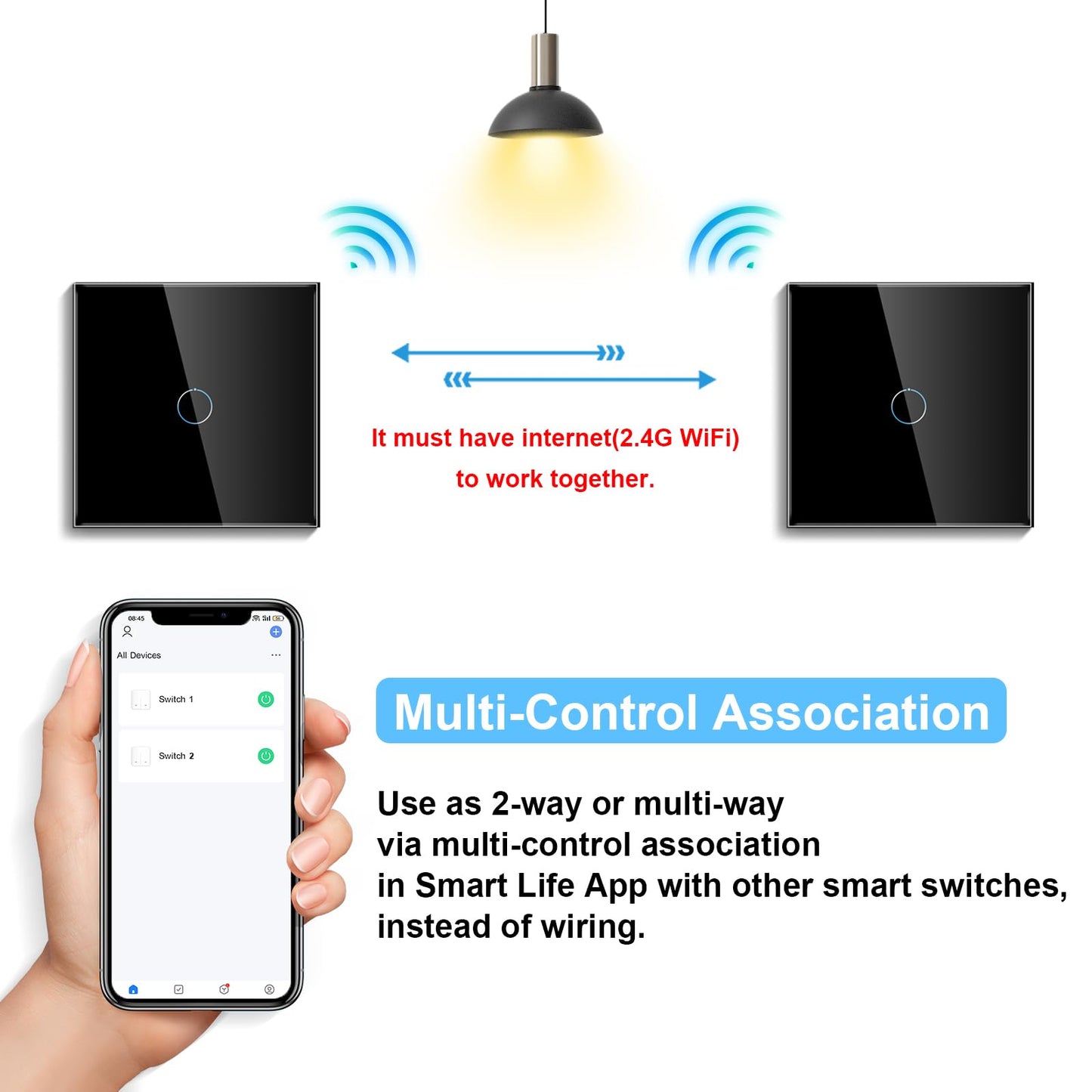 CNBINGO Smart Touch Light Switch with Glass Wall Plate and LED Backlight, No Neutral Wire Required, Works with Alexa, Google Assistant, Timing or Schedule