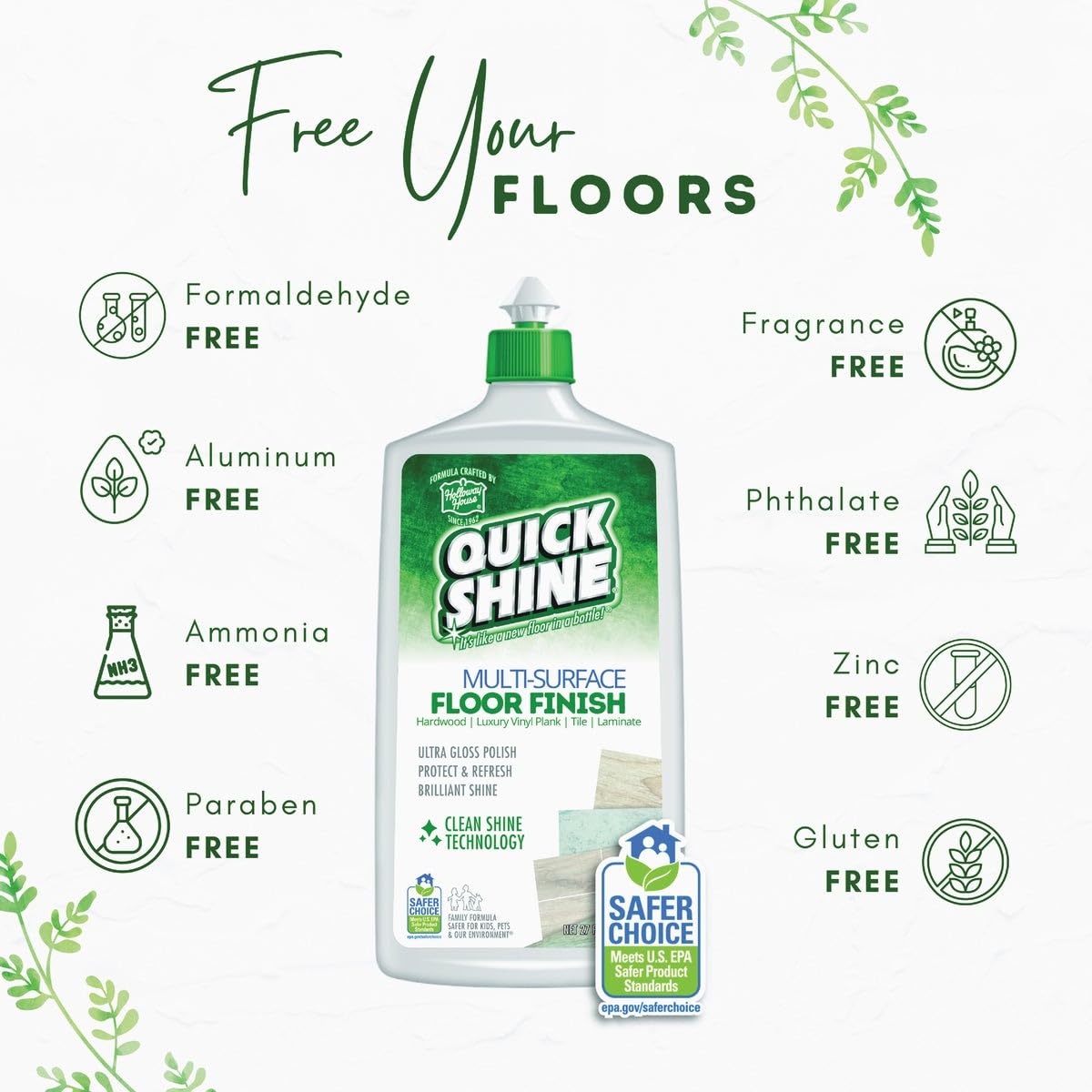 Quick Shine Ultra Gloss Sealed Wooden Floor Finish Polish, 800ml