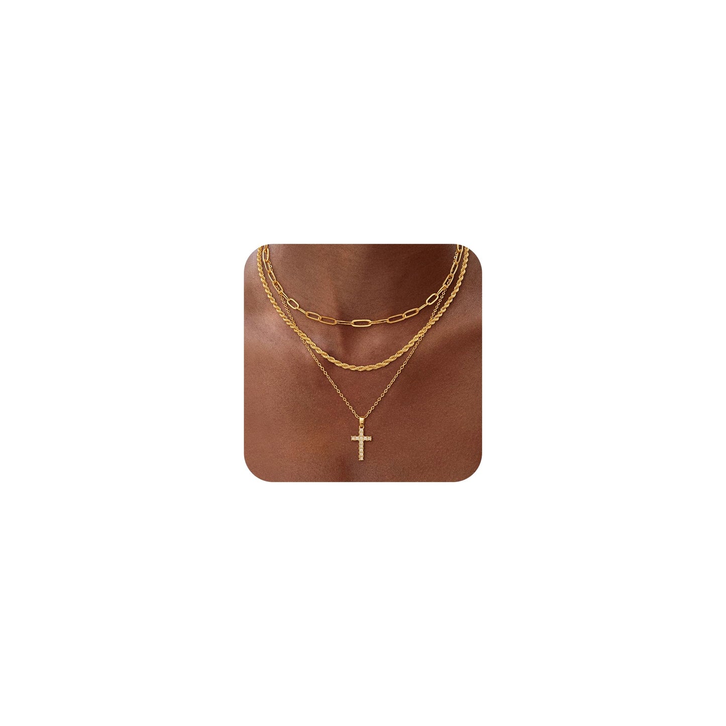 Nancomy Layered Gold Cross Necklaces for Women, Stack 14K Gold Plated Cubic Zirconia Pendant Necklace Set Dainty Choker Layering Necklaces for Women Faith Jewelry Religious Gift