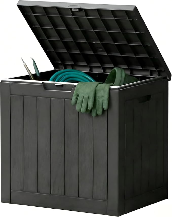 Sweetcrispy Deck Box with 31 Gallon Capacity, Weatherproof Resin Lockable Outdoor Storage for Secure Package Deliveries and Indoor Storage in Garden or Patio, Backyard, Modern Black