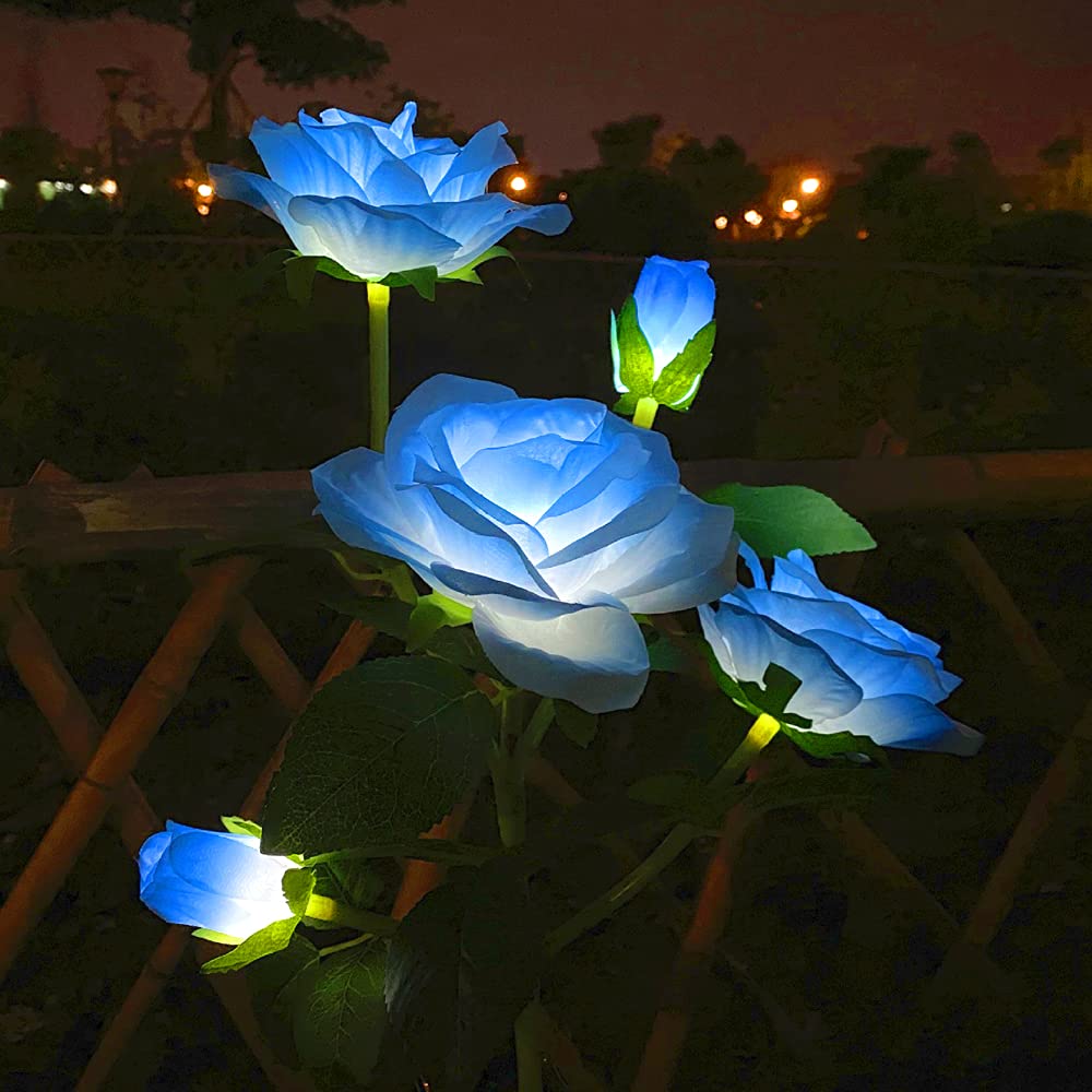 Solar Garden Stake Lights, Rose Flowers Lights LED Solar Stake Lights with 5 Roses Waterproof for Garden, Yard, Christmas Pathway, Grave Decor