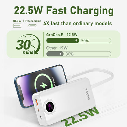 Portable Charger 20000mAh，22.5W Fast Charging Power Bank, Cell Phone Replacement Battery with 5 Output 2 Input for iPhone 16/15 Plus/15 Pro Pro Max,Samsung Galaxy,and More(1 Pack,Pearl Black)