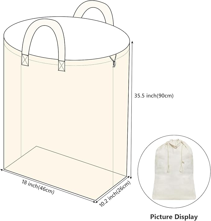 3pcs Breathable Cotton Canvas Laundry Drawstring Bags