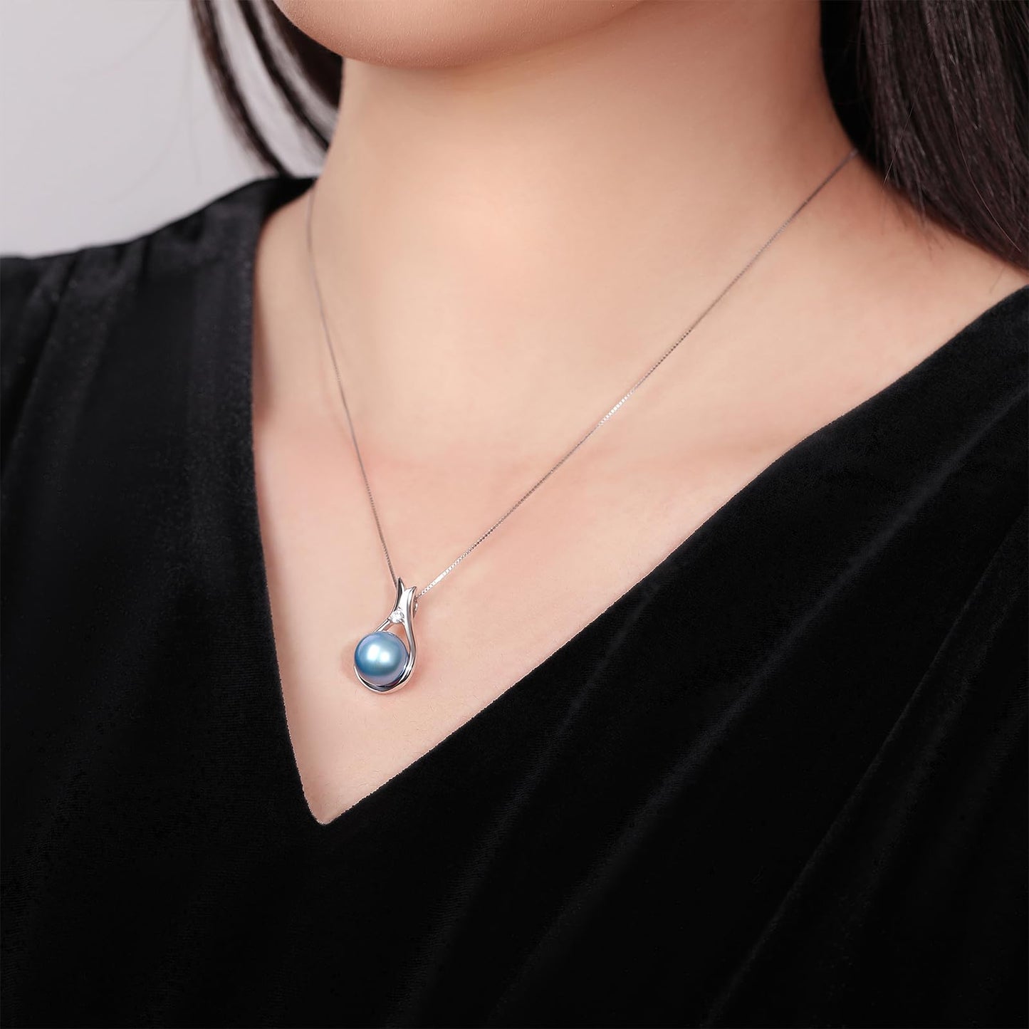 YAMI Akoya Blue Pearl Necklace 10-11mm Saltwater Cultured Pearl with 925 Sterling Silver Adjustable Chain for Women, Mom, Wife - Luxury Jewelry Gift for Anniversary, Birthday, Mother's Day