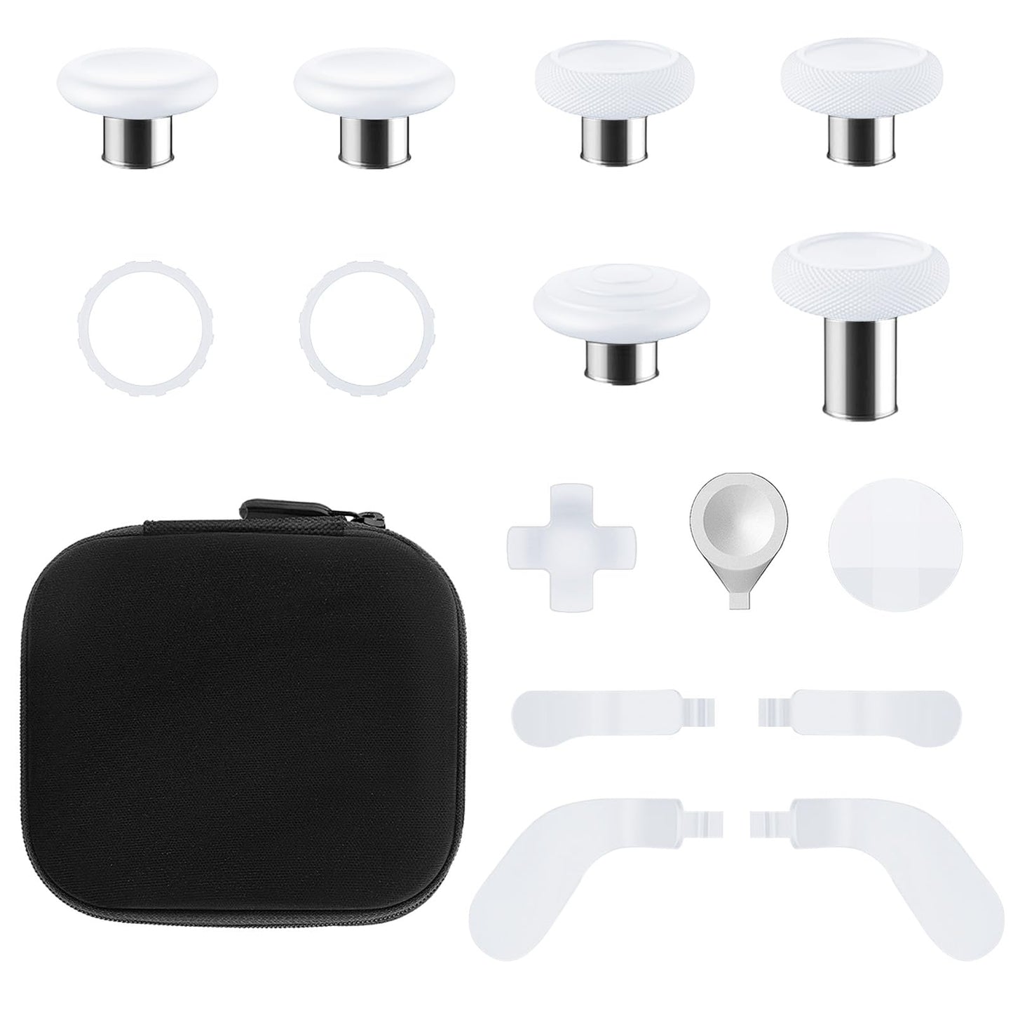 TOMSIN Thumbsticks&Paddles for Xbox Elite 2 Controller,15 In 1 Accessories Pack with Case for Xbox Elite Controller Series 2 Core,6 Metal Thumbsticks,4 Paddles,2 D-pad,Protection Rings (White)