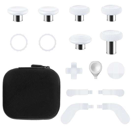 TOMSIN Thumbsticks&Paddles for Xbox Elite 2 Controller,15 In 1 Accessories Pack with Case for Xbox Elite Controller Series 2 Core,6 Metal Thumbsticks,4 Paddles,2 D-pad,Protection Rings (White)