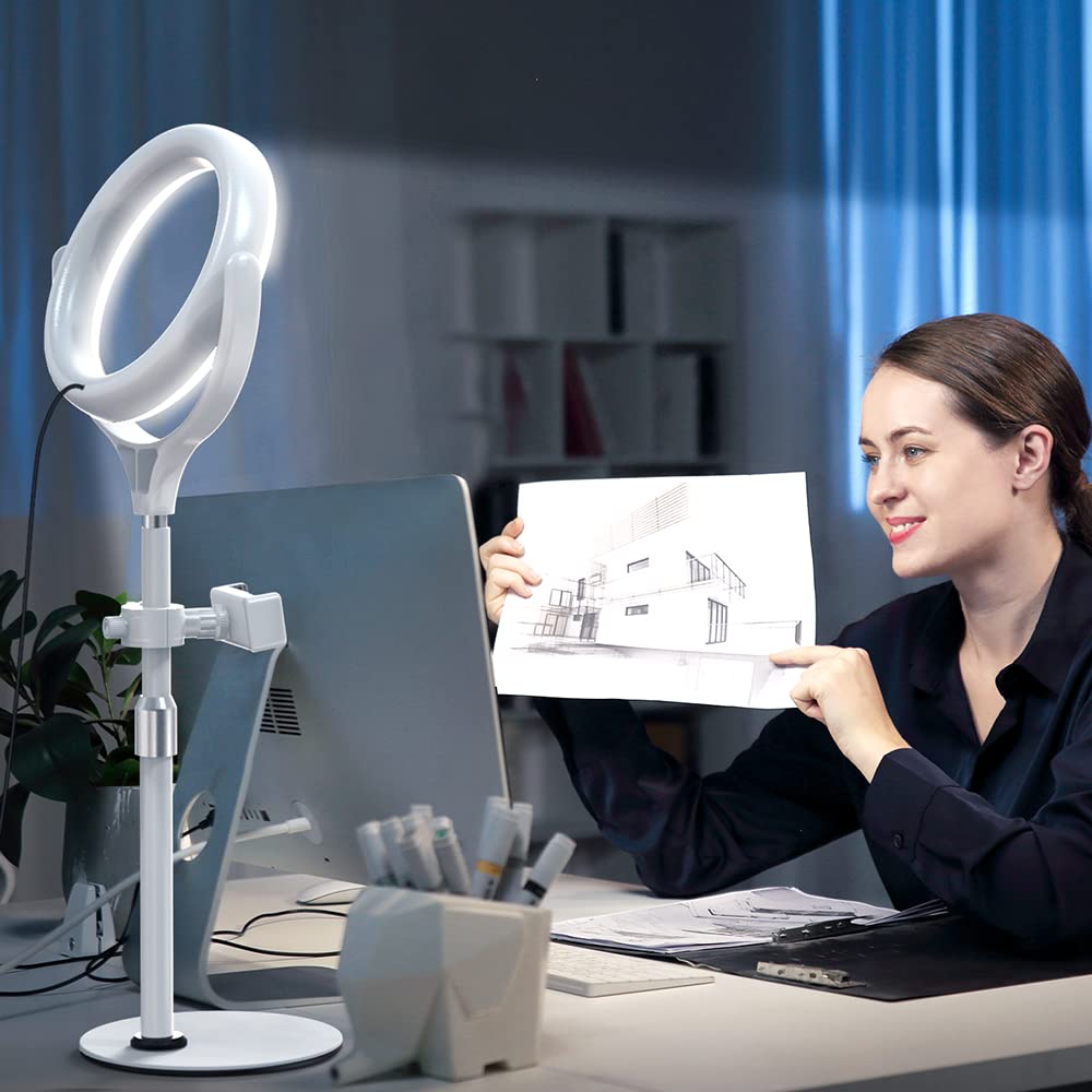 Desk Ring Light with Stand, 10.5'' Selfie Phone Light for Video Recording, Adjustable Circle Ringlight for Computer Laptop Zoom Meeting, Conference Video Calls, Podcast, Streaming, Photography