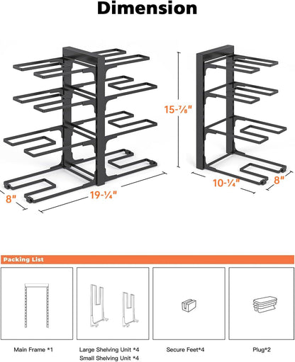 MUDEELA 8-Tier Pots and Pans Organizer under Cabinet, 15.83" Height Heavy Duty Pot and Pan Organizer Kitchen Cabinet Organization and Storage, Adjustable Pot Rack for Frying Pan, Cast Iron Skillet