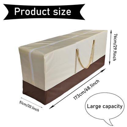 68" Extra Large Waterproof Outdoor Cushion Storage Bag – Heavy Duty Patio Furniture Cover with Zipper,Handles for Pool Decor,Christmas Tree Storage & Moving (173x76x51cm) (Beige And Brown)