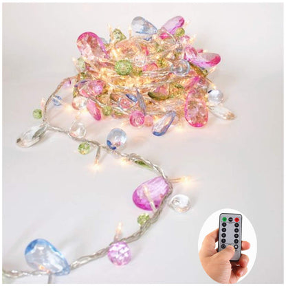 [Updated Version] Indoor House String Lights-Bohemia Style String with Jewels-Colorful Jewels LED Fairy Christmas Lights-Battery Powered-8 Mode- Remote-Timer30 Warm White LED Gift Lights for Girl