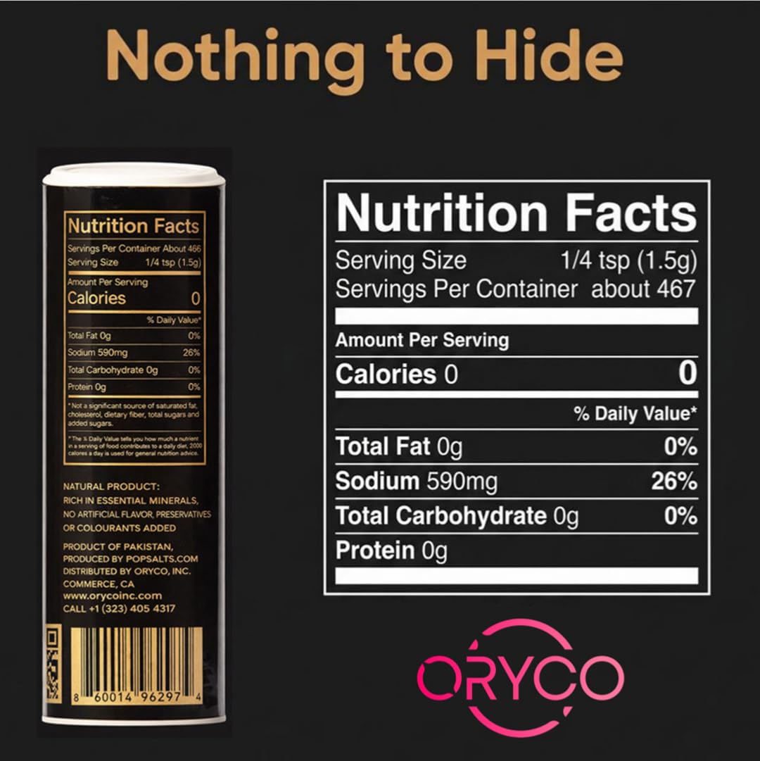Oryco Himalayan Pink Salt Fine Grain Shaker (24.7 oz) 700g – 100% Natural, Kosher, Non-GMO, Mineral Salt, Easy Pour Shaker for Cooking, Baking, Table Seasoning, Popcorn & Everyday Kitchen Use