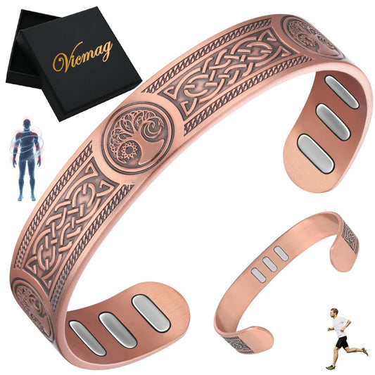 Vicmag Copper Bracelet for Men 9X Strength Magnetic 99% Pure Copper with 5000 Gauss Magnets, Tree of Life Present Box Adjustable(Viking & Sun Moon Tree)