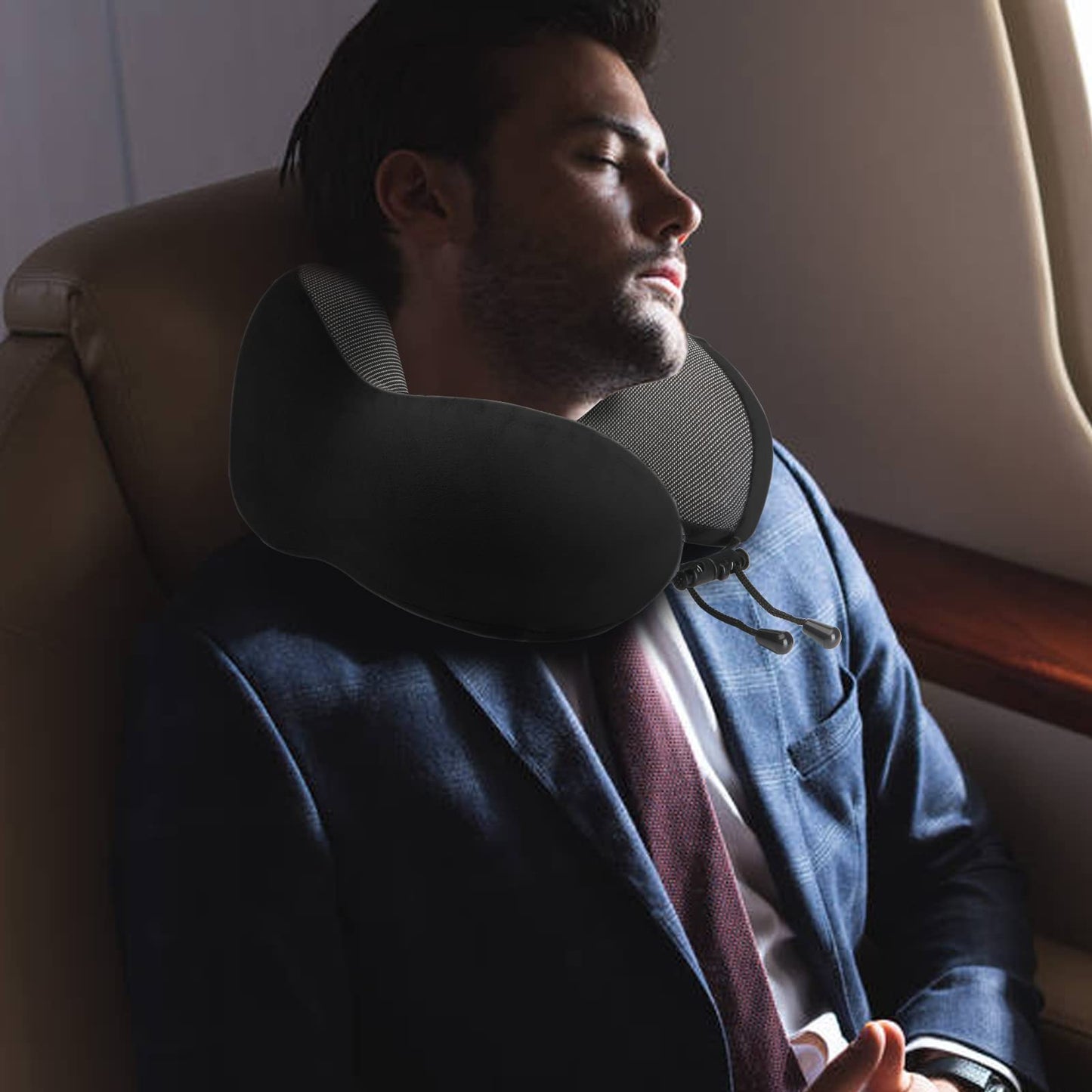 Eono Neck Pillow Memory Foam, Travel Pillow for Neck, Comfortable Neck and Head Support Pillow for Plane Cars Trains Office, Soft Flight Travel Cushion for Sleeping