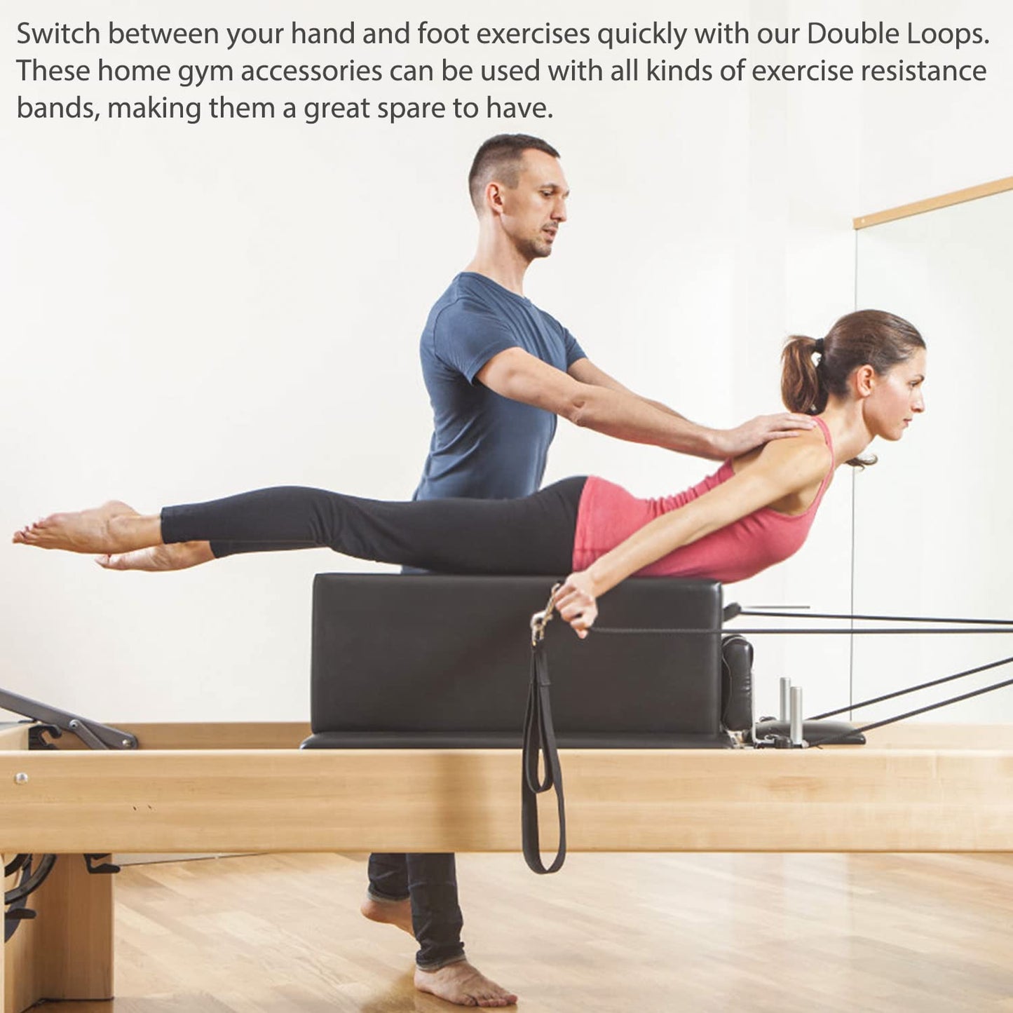 TOBWOLF 2PCS Pilates Double Loop Straps for Reformer, Feet Fitness Equipment Straps, Double Padded D-Ring Loops, Yoga Double Loop Straps Handle Straps, Pilates Reformer Accessories for Home and Gym
