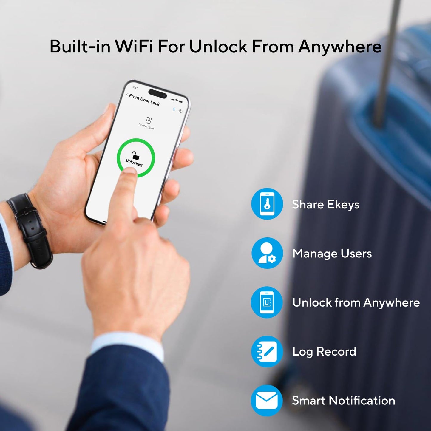 ULTRALOQ U-Bolt WiFi Smart Lock with Door Sensor, 5-in-1 Keyless Entry Door Lock with WiFi, Bluetooth, App Remote Control, Keypad, Auto Unlock, Smart Deadbolt for Front Door, IP65, 8 Months Battery