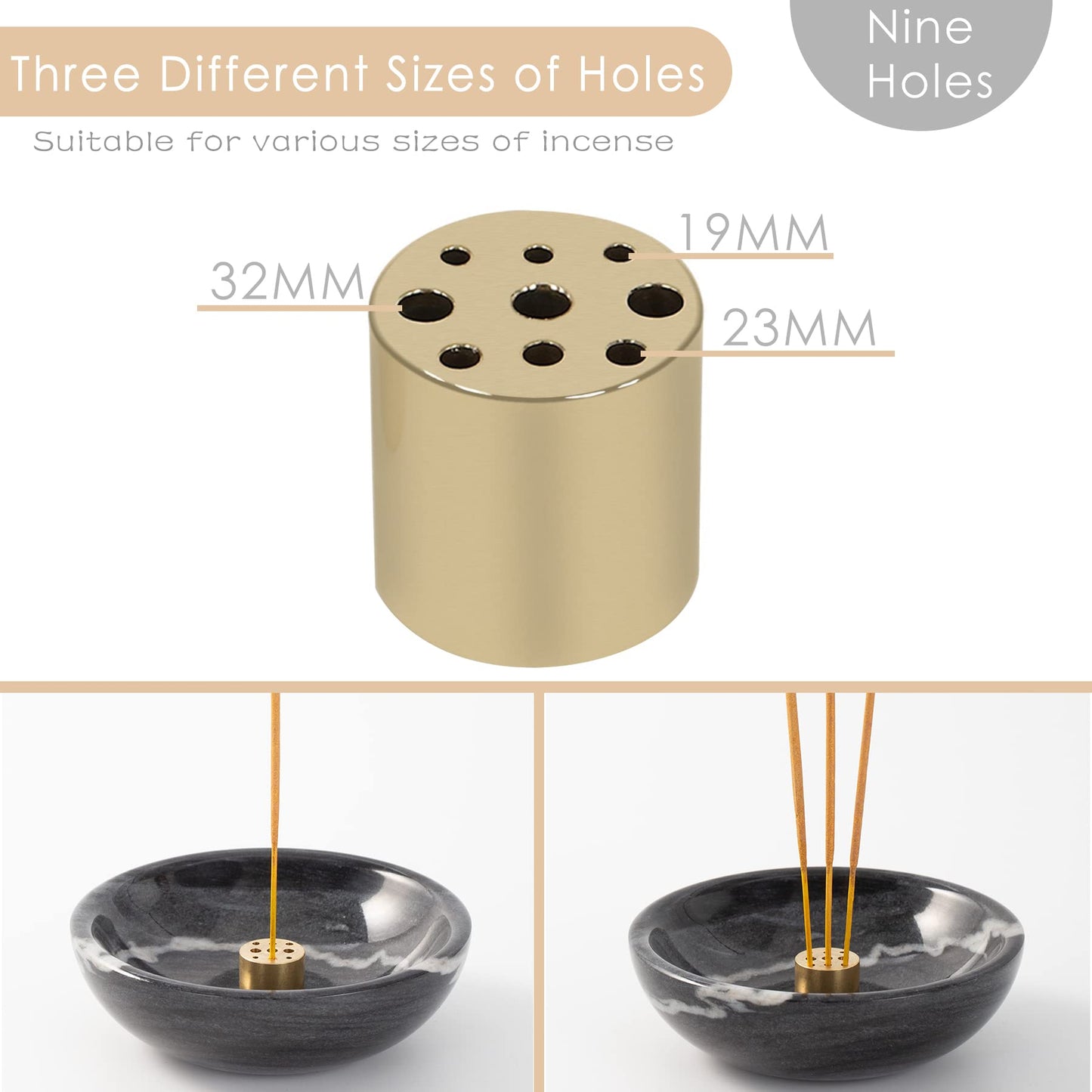 Fasolahome Incense Holder, Beautiful Natural Marble Incense Burner for Meditation, 9 Incense Holes Suitable for Most Types (Black)