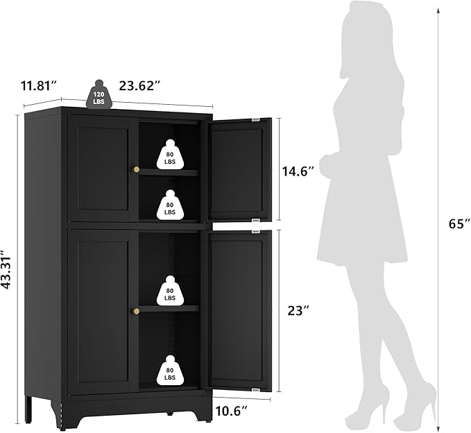 YAUWOH Bathroom Floor Cabinet, Metal Storage Cabinet