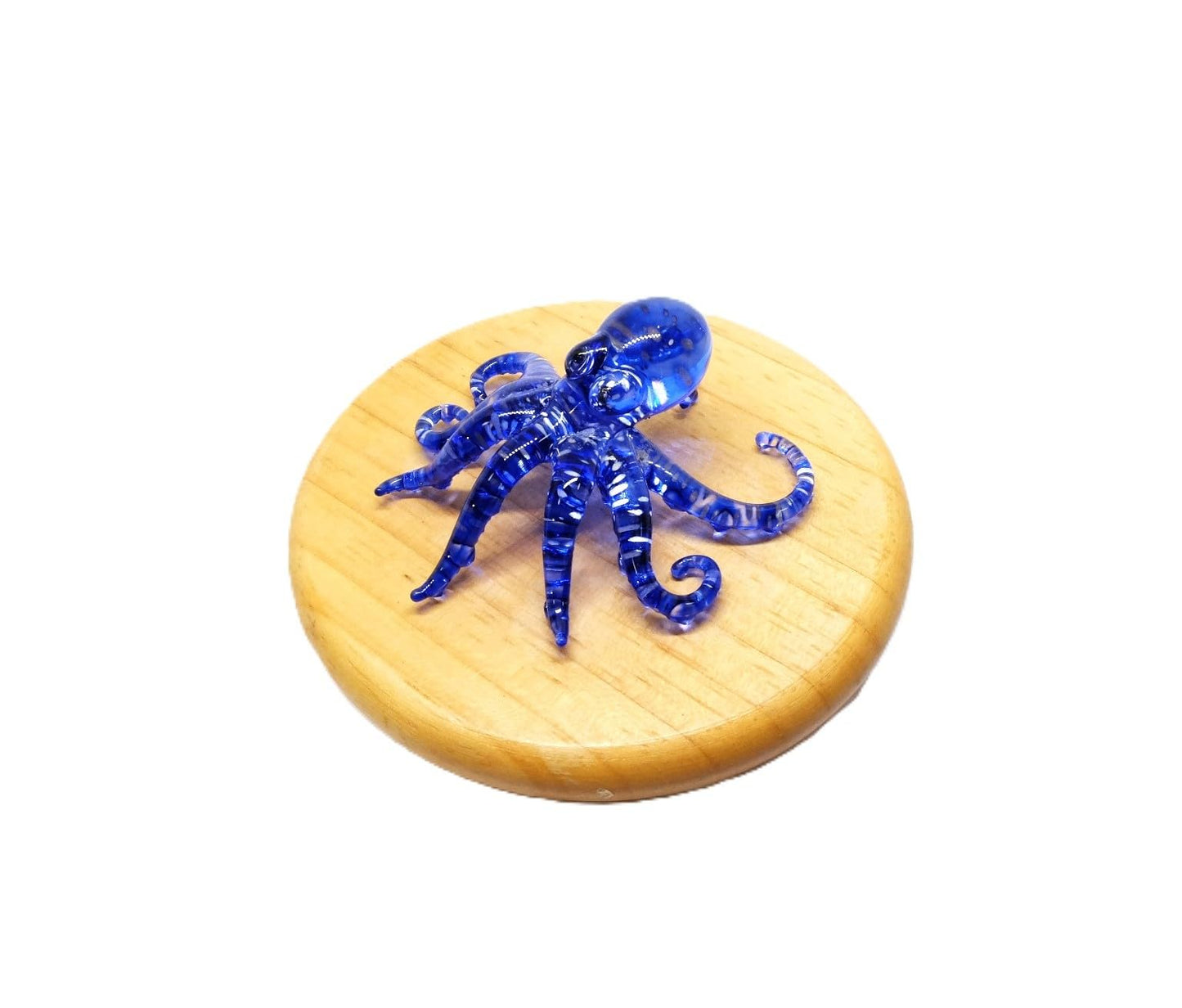Handmade Mini 2" Blow Glass Sea Animals Figurine Art, Octopus, Cool Stuff, Home or Garden Decor Gift Ideas (Blue with Silver Polka Dots) No.9
