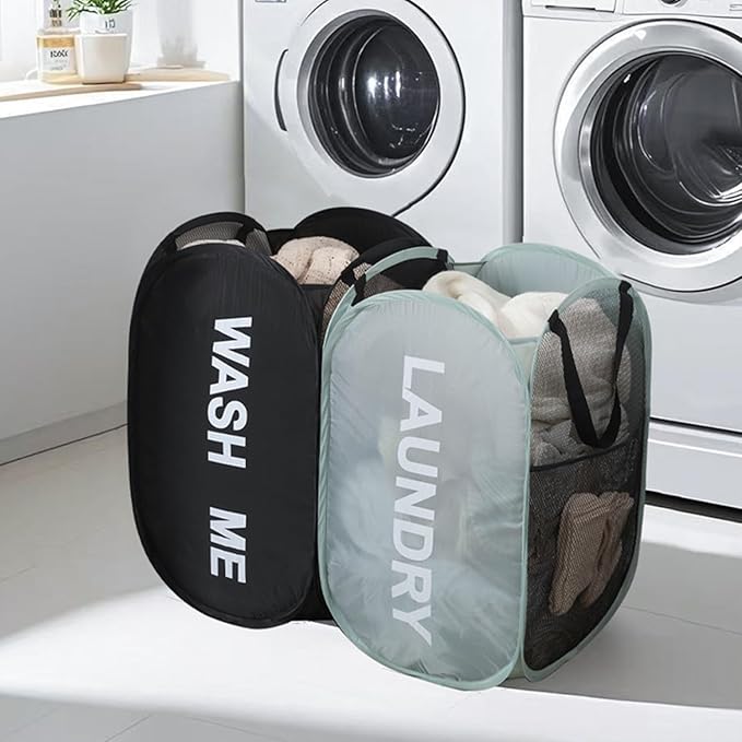 2pcs Pop Up Mesh Laundry Hamper Room Collapsible Storage Bin Lightweight Basket