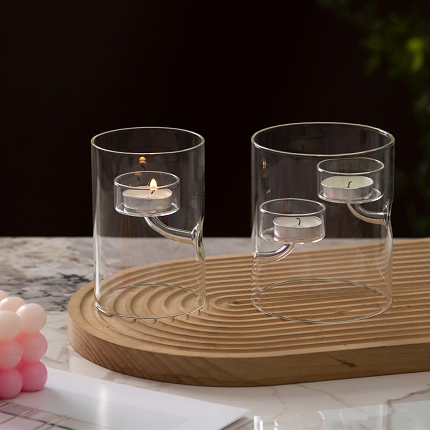 Windproof Cylindrical Glass Tiered Tealight Holder Elegant Wedding Parties Decors Table Centerpieces Accessories Clear Glass Pillar Stand