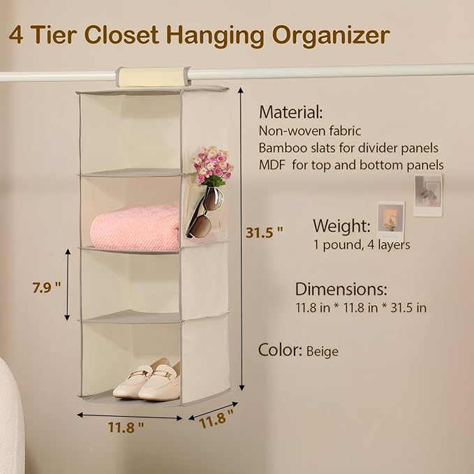 Hanging Closet Organizer 4 Tier Hanging Storage