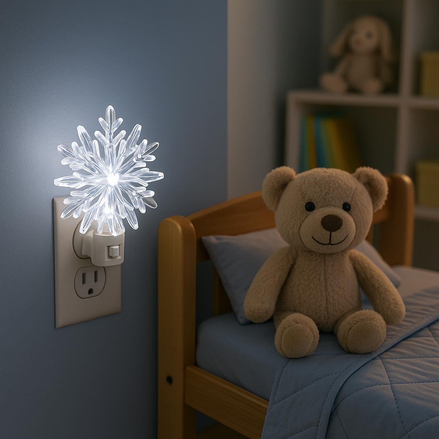Novelty Lights LED Lamp Snowflake Pure White Christmas Decoration Night Light with Swivel Plug