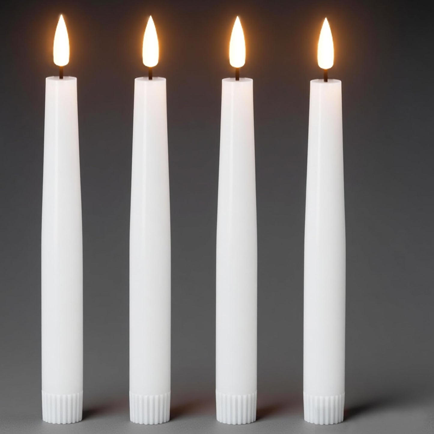KunSwenn Flameless Taper Candles, Real Wax Flickering Taper Candles Battery Operated with 6H Timer, 4 Pcs White LED Flameless Candlesticks for Halloween Christmas Holiday Wedding Decor