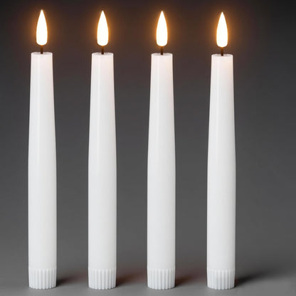 KunSwenn Flameless Taper Candles, Real Wax Flickering Taper Candles Battery Operated with 6H Timer, 4 Pcs White LED Flameless Candlesticks for Halloween Christmas Holiday Wedding Decor