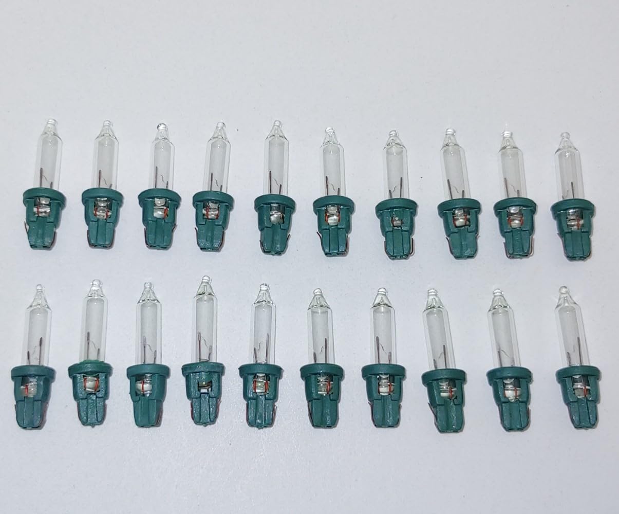 20 Clear D, 20x Mini 2.5 Volt V 0.425 Watt W Clear Christmas Incandescent Light Bulbs Replacement Tree Lights Green Base 2.5 Volts By JL Missouri