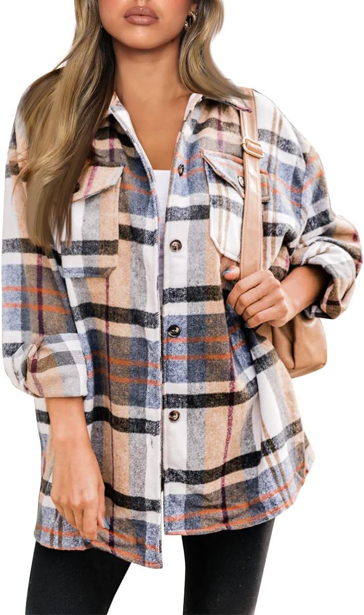 AUTOMET Womens Fall Outfits Fashion Clothes Shackets Flannel Plaid Button Down Long Sleeve Shirts Jackets