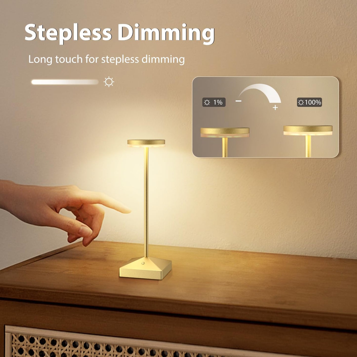 FUNTAPHANTA 3 Pack 7.67in Gold Small Cordless Table Lamps Rechargeable, Battery Operated Mini Lamp, Small Lamp Touch Portable Table Lights, LED Night Light for Bedside/Dining/Bar/Outdoor (Gold-C)
