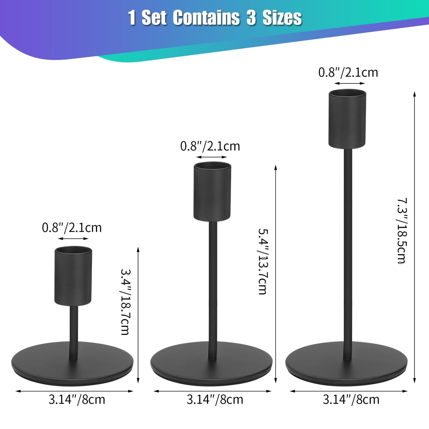 Anndason Set of 6 Black Candlestick Holders - Decorative for Home Decor, Wedding, Dining, Party, Anniversary