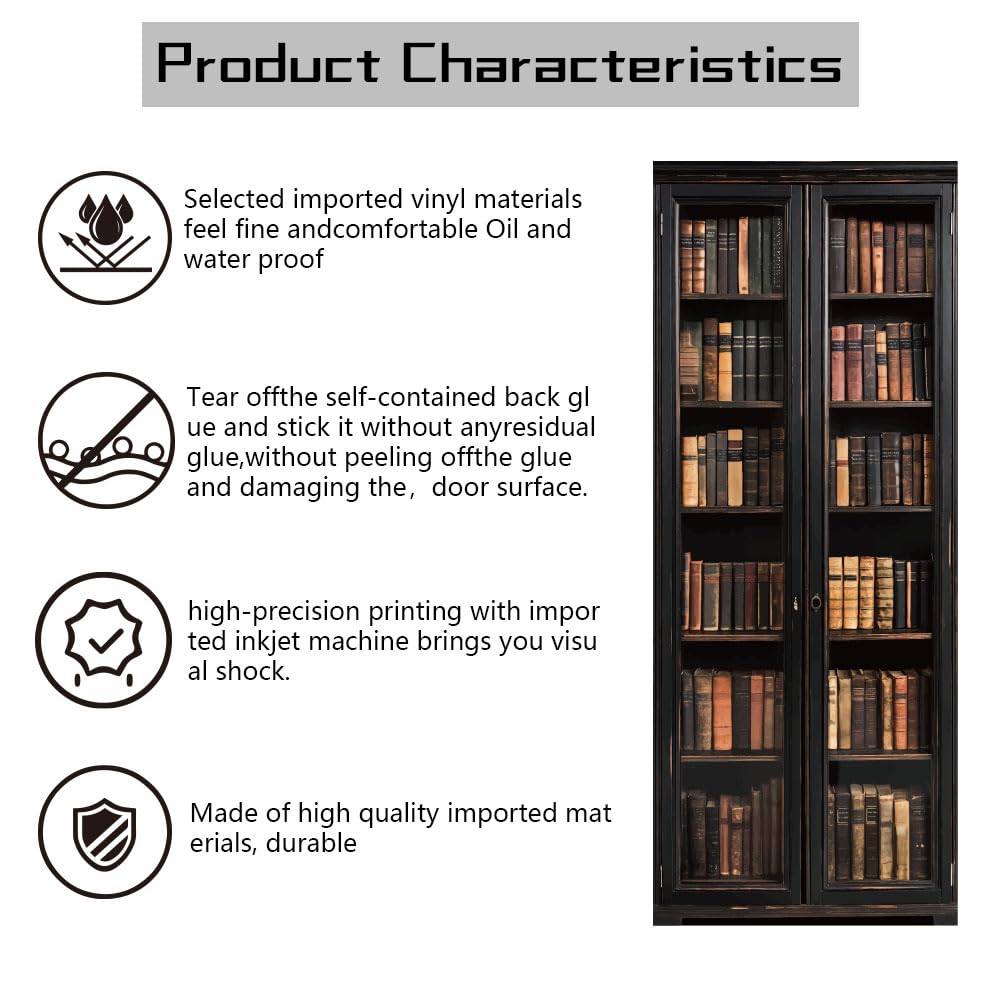 arricraft 2 Pcs Self-Adhesive Door Sticker, 31.5"x78.7" Book Shelf Pattern Door Murals Stickers PVC Wall Removable Wallpaper Decoration for Christmas Bedrooms Living Room